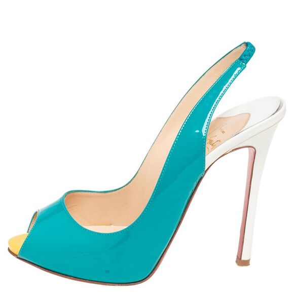 Christian Louboutin Multicolor Patent Leather Flo Slingback Sandals Size 37.5 - Picture 2 of 4